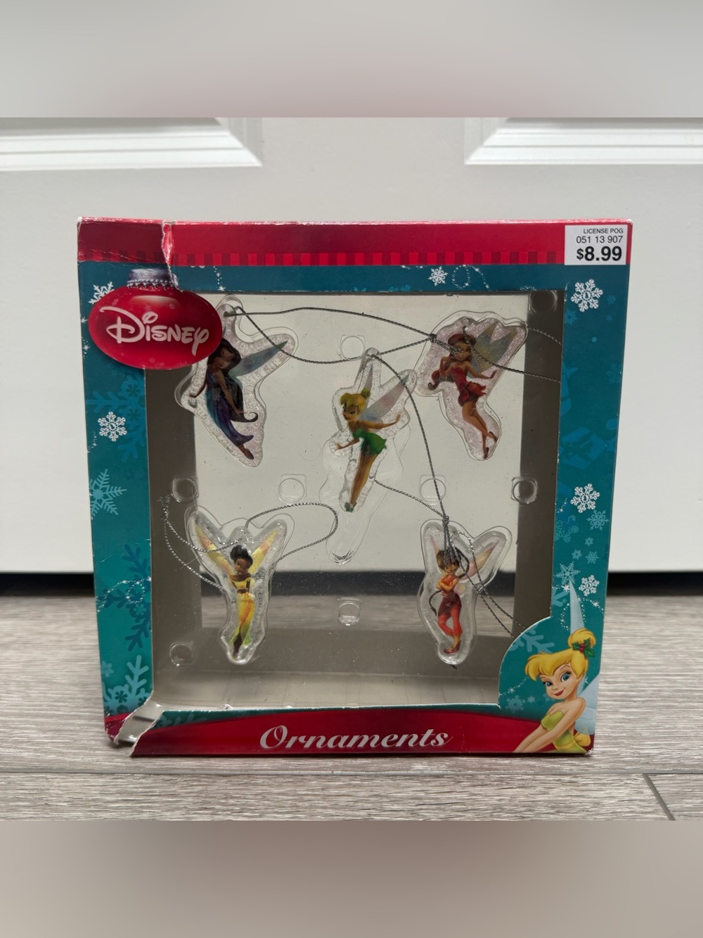 Disney hallmark set of 5 tinkerbell and pixie hollow fairy glass ornaments